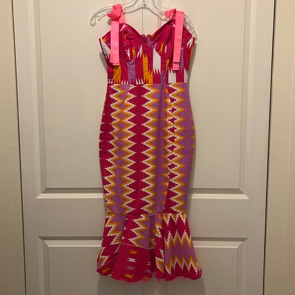 True Fond Ghana Colorful Zig Zag Print Dress with Bows & Tulle - Picture 1 of 16